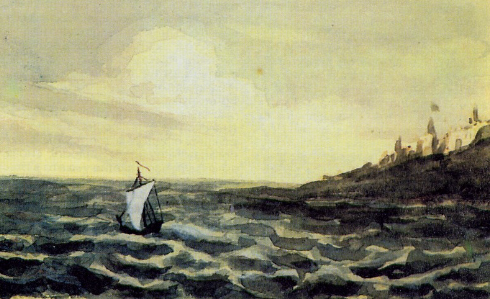 Рис. 5. М.Ю. Лермонтов. Морской вид с парусной лодкой. 1828–1831.