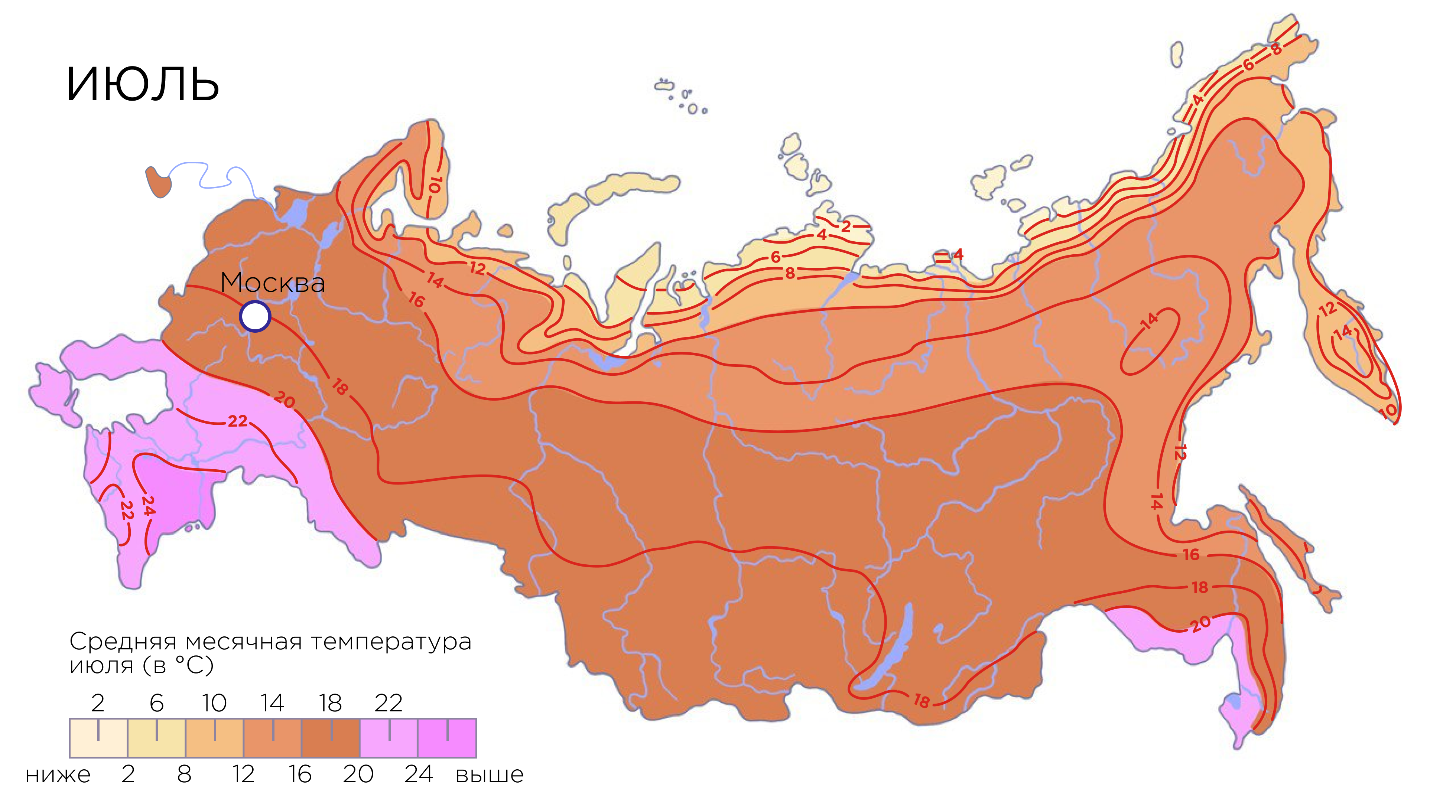 Распределение температур июля