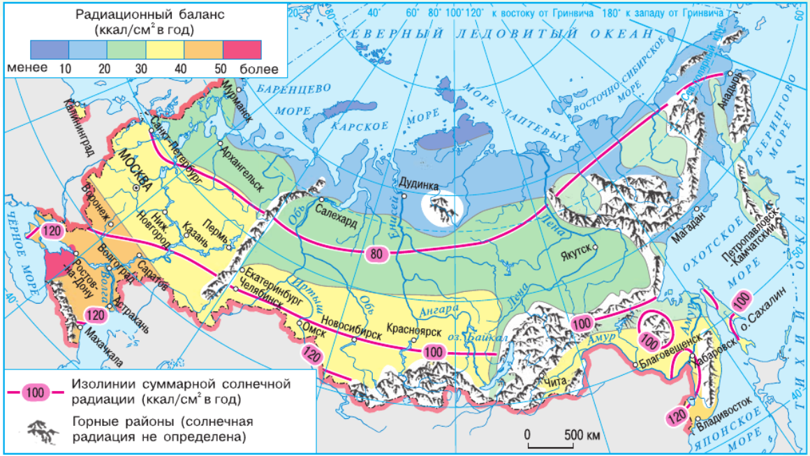 Суммарная солнечная радиация карта россии