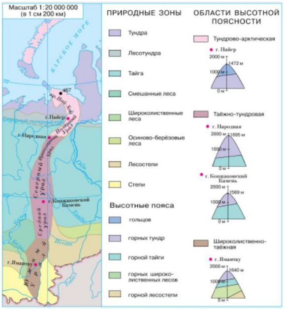 Природная зона россии области высотной поясности. Схема ВЫСОТНОЙ поясности уральских гор. Границы природных зон Урала.